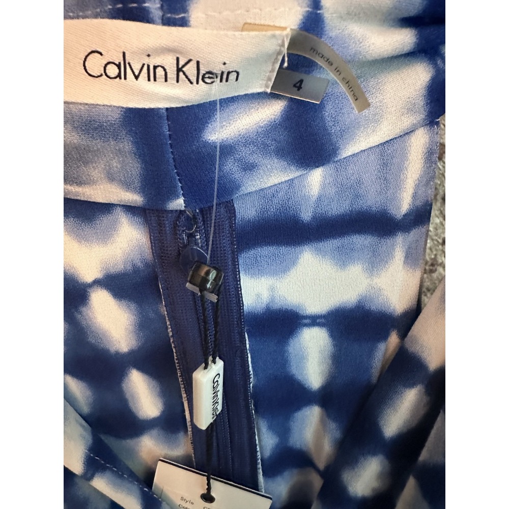 Calvin Klein Dress 4 NWT Blue Tie Dye Pleated Halter Maxi V Neck Wedding Guest S - Picture 4 of 10